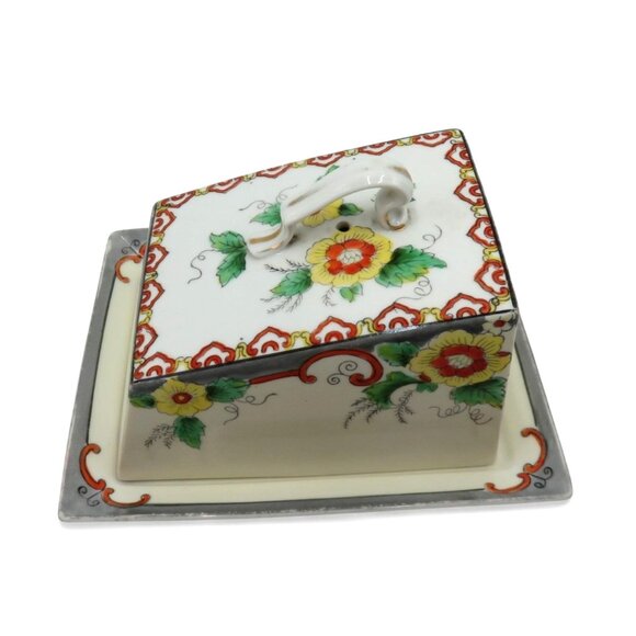 NORITAKE Butter Dish Floral Ceramic Hand-Painted Set Japan Vintage - Picture 5 of 13